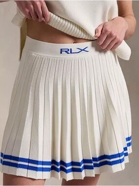 Ralph Lauren RLX Cream Pleated Tennis Skort with Blue Stripe size small
